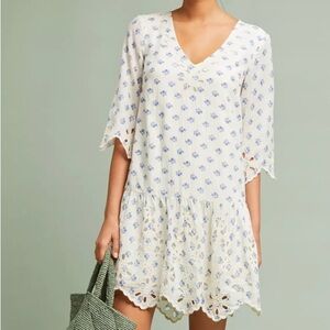 Anthropologie cream eyelet tunic dress.